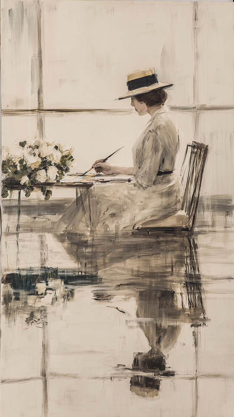 Person reflecting quietly at a desk